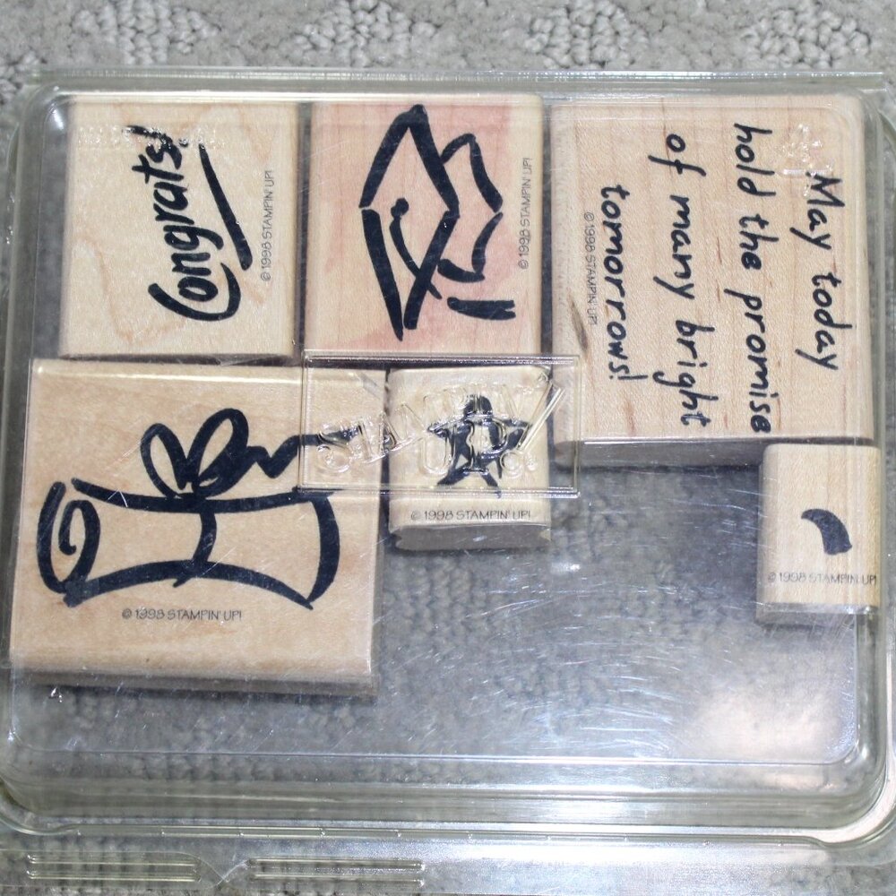 Stampin' Up Retired Set of 6 1998 Graduation Stamps - Mounted - GUC